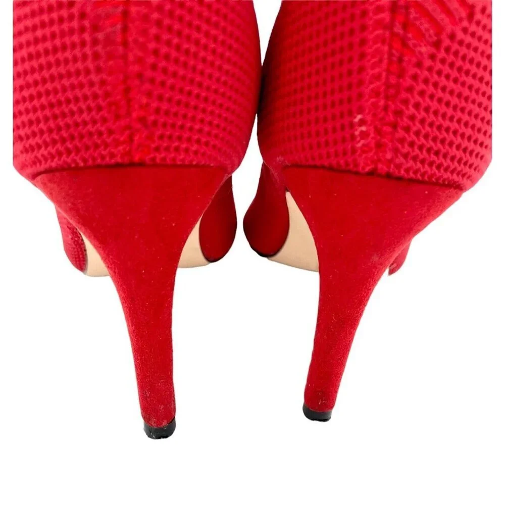 Mia Margerie Red Knit Sock Booties Pull On Stiletto Heel Pointed Toe SZ 8 - Picture 9 of 16